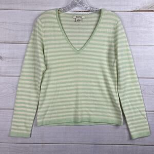 Michael Kors Sweater Womens M Green Cream Stripe Cashmere Pullover Y2K